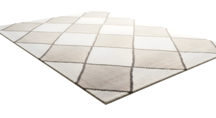 Rug displays Beige and White Squares with Gray Lines on Transparent Background Indoors