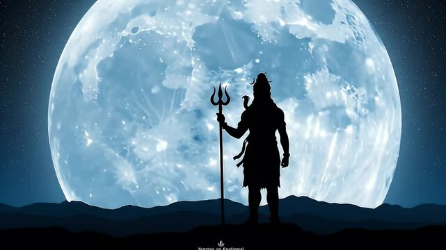 Lord Shiva wallpaper silhouette in front of full moon with trishul