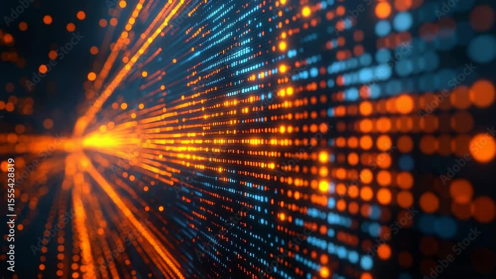 Poster futuristic data stream visual with dynamic digital light patterns and motion effects