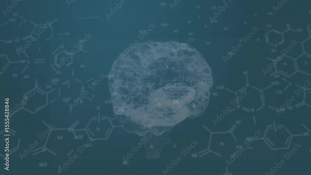 Aufkleber blurry shape sharpening into wireframe brain rotating, molecules fading for visualizing chemistry
