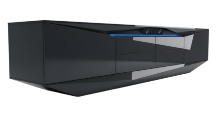 Modern Cabinet Renders a Sleek Design, Featuring Blue Accent Lighting and Speakers