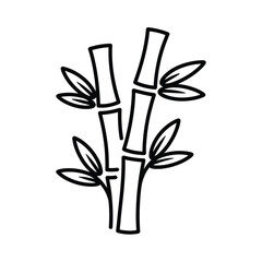 Simple black outline drawing of bamboo stalks with leaves on a white background