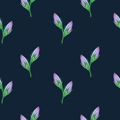 Seamless blue flower bud pattern background. Forget-me-not endless backdrop. Hand drawn floral watercolor repeating illustration for textile, wrapping, wallpaper, fabric, paper, cover, decor, fashion