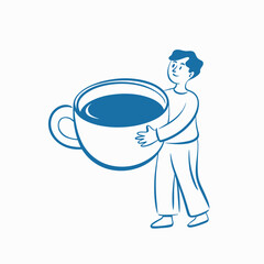 Man happily carrying a very large cup of coffee or beverage