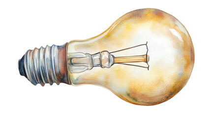 Creative watercolour illustration of a lightbulb symbol on white background 