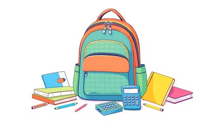 illustration of school supplies bags and stationery