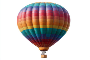 Fototapeta premium Colorful hot air balloon with rainbow-striped envelope isolated on white background, adventure and travel concept