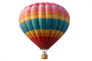Fototapeta premium Colorful hot air balloon with rainbow-striped envelope isolated on white background, adventure and travel concept