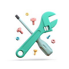 Teal adjustable wrench light blue screwdriver pastel bolts nuts image