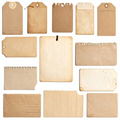 Collection of Vintage Brown Paper Tags and Labels Isolated