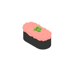 Flat Negitoro Sushi - Japanese Minced Tuna Gunkan Nigiri Vector Illustration