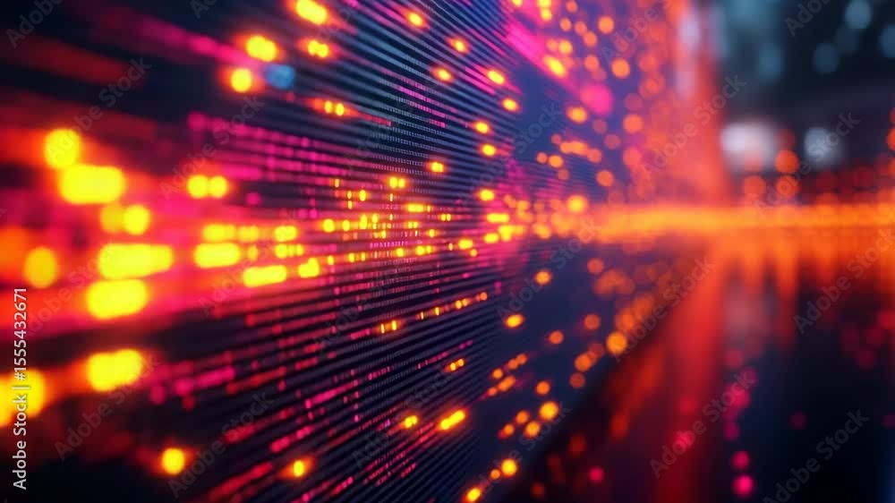 Poster futuristic digital data flow visual with vibrant light trails and motion effects