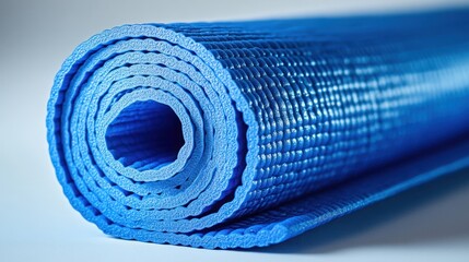 Rolled blue exercise mat close-up