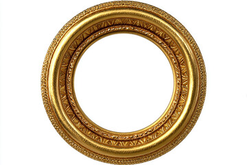 Obraz premium Ornate round gold picture frame with intricate detailing isolated on white background, vintage decorative wall decor