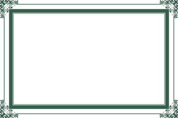 Elements of ornate vintage frames. Border green on white classic calligraphy swirls, floral motifs. Design print for greeting cards, wedding invitations, restaurant menu, royal certificates. Set 413