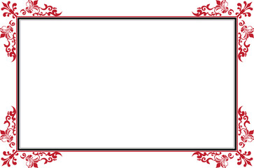 Elements of ornate vintage frames. Border black and red on white classic calligraphy swirls, floral motifs. Design print for greeting cards, invitations, restaurant menu, royal certificates. Set 425