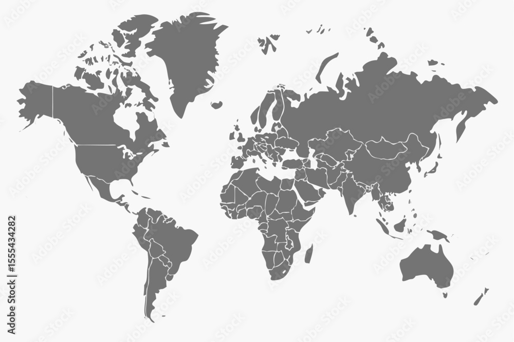 Poster vector a gray world map showing continents and country borders on a white background in a vector ill