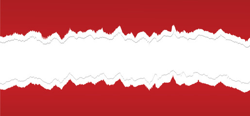 Red torn paper with torn edges isolated transparent background with shadow effect in horizontal banner design. ripped horizontal paper strip