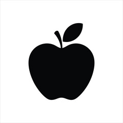 Fototapeta premium Apple Silhouette Icon – Black Apple Fruit Vector Isolated on White Background