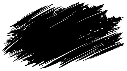 Vector  black ink brush stroke with irregular edges and diagonal lines creating a dynamic and textured design element