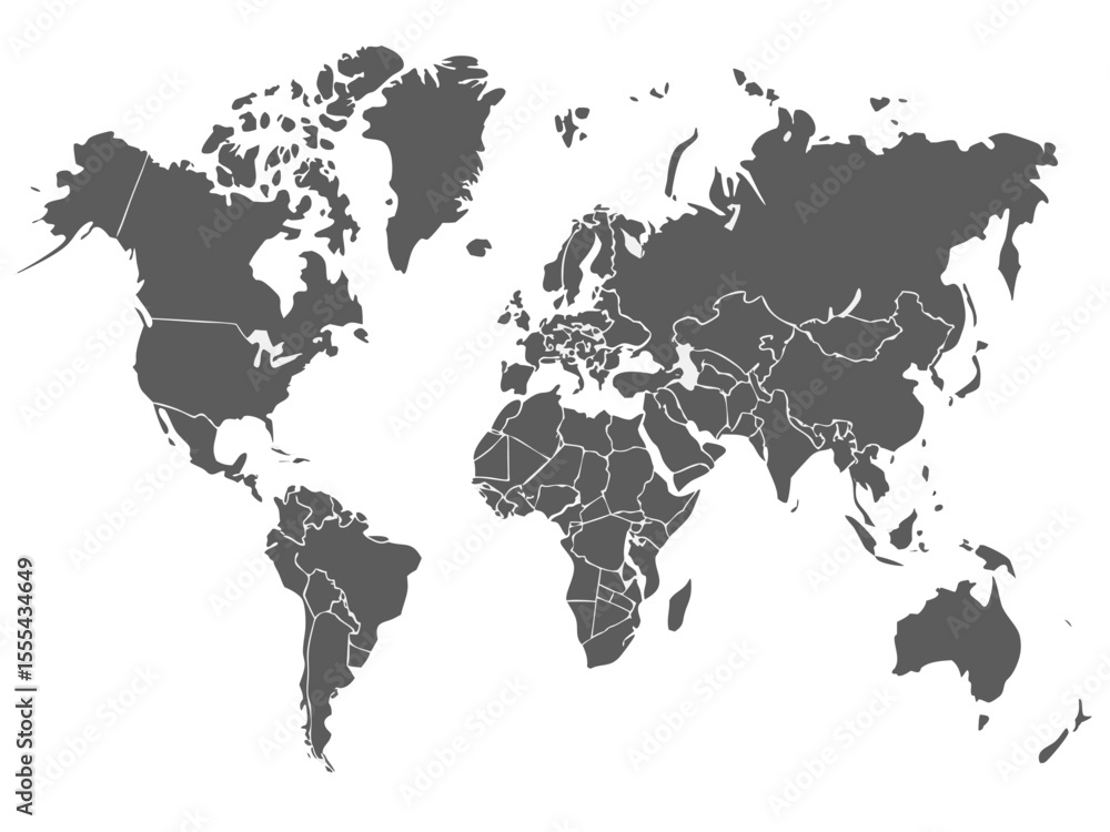Poster vector a world map illustration showing continents and countries in gray color on a white background