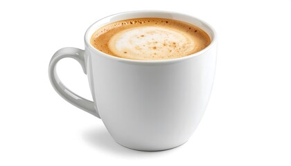 Obraz premium Creamy Latte Coffee in a White Mug with Freshly Brewed, and Isolated on White Background.