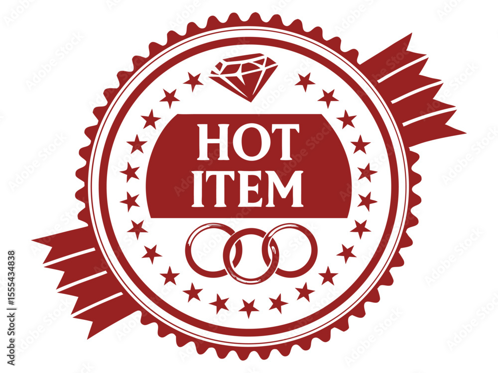 Fototapete vector decorative maroon seal with hot item text diamond rings stars and ribbon elements in a circul