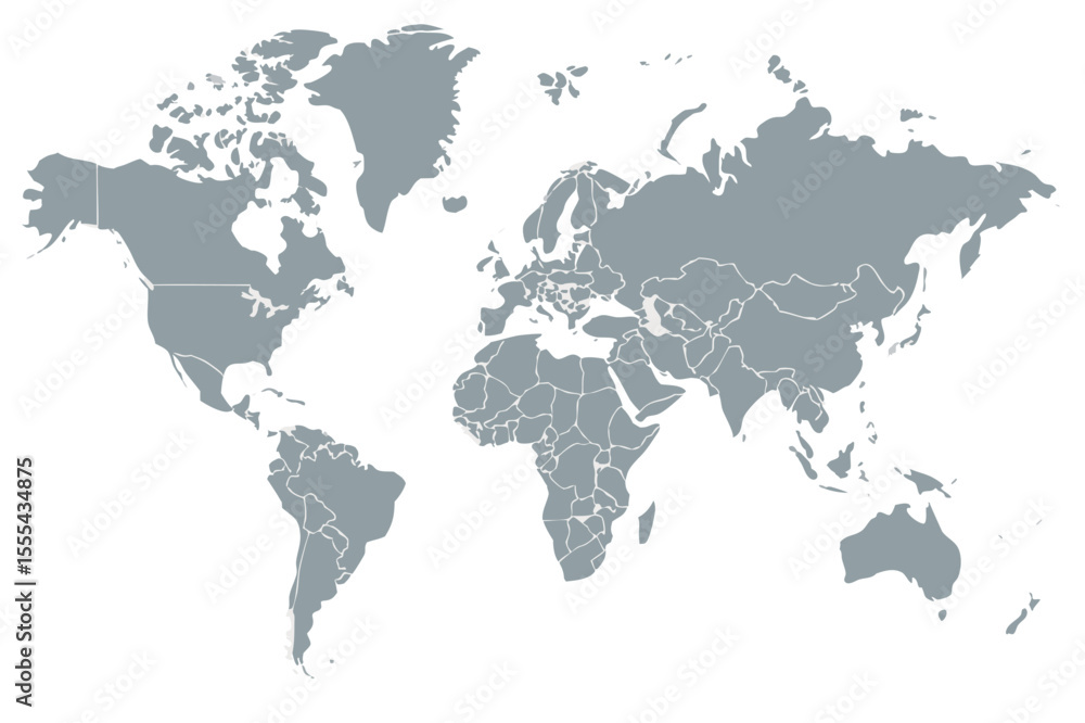 Poster vector a world map displaying continents and country borders in gray against a white background show