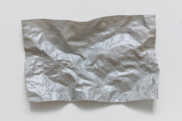 Obraz premium Folded piece of metallic silver fabric with shiny texture isolated on white background, suitable for fashion or design projects