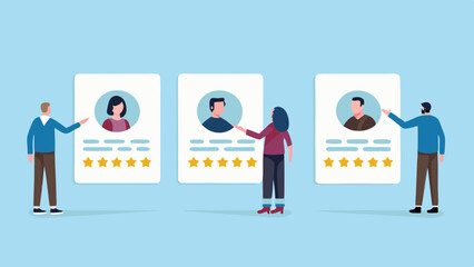 People reviewing candidate profiles with star ratings for hiring decisions