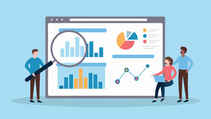 Team analyzing financial data charts and graphs on a large computer screen