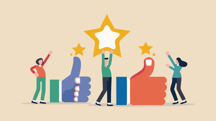 People celebrating and giving positive feedback with thumbs up and stars