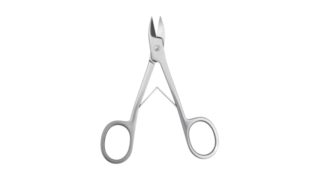 Cuticle nipper png stainless steel cuticle nipper png png salon trimming nipper png sharp grooming tool png personal hygiene device png transparent background.