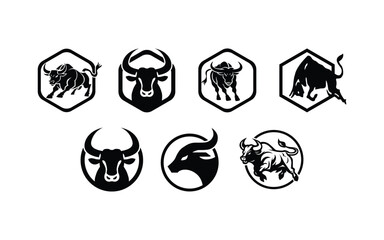 Set of bull logo design template for your brand. Bundle animal logo