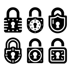 Set of Black Padlock Icons for Security and Protection