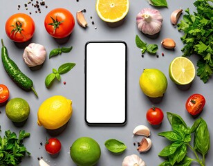 Fresh Vegetables and Fruits Around a Smartphone