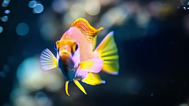 The colorful fish darted through the water, its vibrant scales shimmering in the sunlight.
