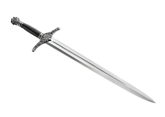 Intricate medieval sword with a detailed hilt and a sturdy blade, perfect for fantasy themes, displayed on a transparent background in high-quality PNG format.