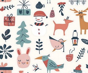 Festive holiday pattern with winter animals
