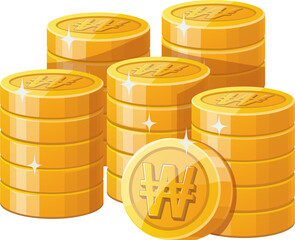 원화 표시된 동전이 쌓여있는 일러스트