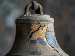 Fototapeta premium aged bell, bronze, cracked, weathered, close-up, detail