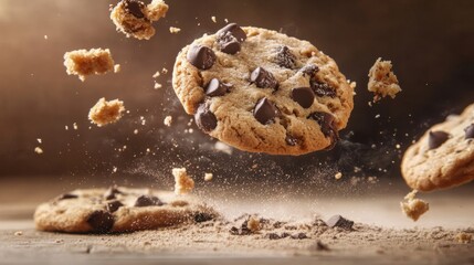 Cookies exploding in the air, each ingredient separated in a freeze-frame style generative ai
