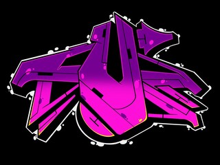 digital letter u, letter u with cool wildstyle graffiti pulse and simple color