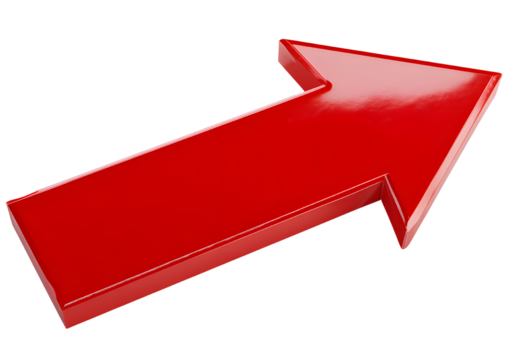 3D red arrow with shadow effects showcasing movement on a transparent background in PNG format.