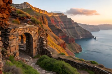 Coastal Cliffs and Stone Archway, Coastal Charm: Stone Archway Against Dramatic Cliffs and Ocean Views