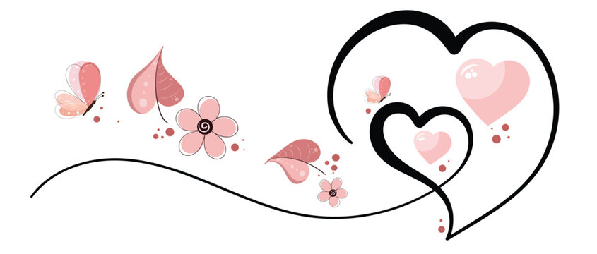 Heart Love couple with ornaments and butterfly. Celebration my love. Valentines Day. Illustration lovely	
