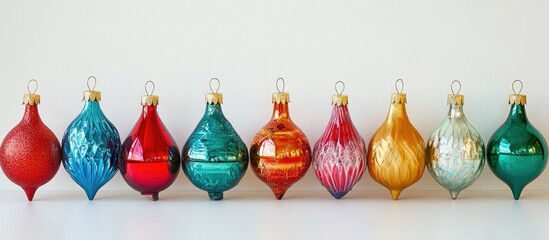 Colorful Vintage Glass Christmas Ornaments in a Row