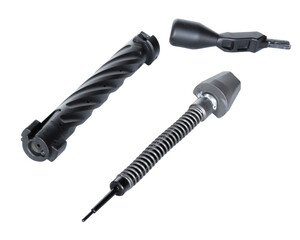Disassembled centerfire bolt action rifle bolt and handle