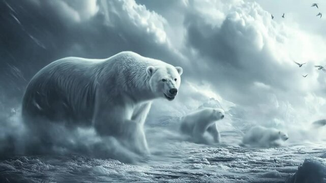 Arctic bears trudge through snow