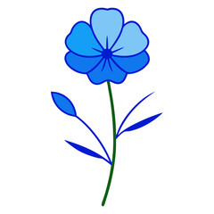 Simple Blue Flower with Green Stem and Leaves Illustration